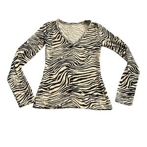 Express Shirt Zebra Print Black & Cream Stretchy Y2K Sz S